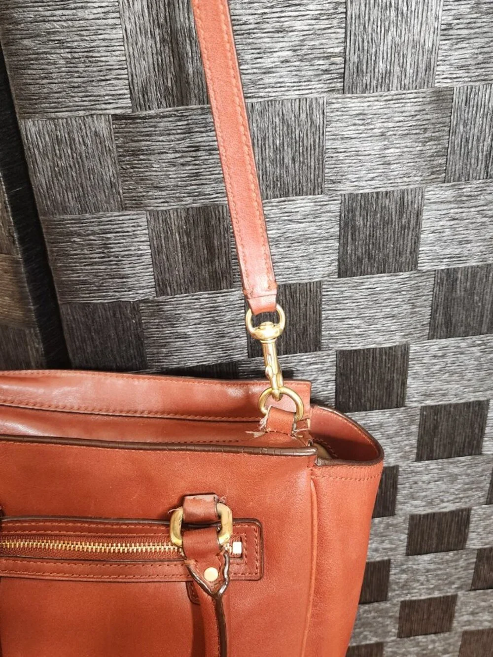 COACH Mini Tanner Legacy Cognac Leather Crossbody Satchel Bag Purse